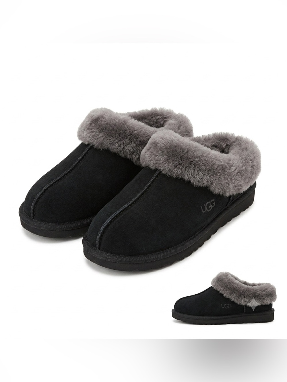 UGG Coquette Black Suede Sheepskin Slippers Men’s 6.5 / Women’s 8.5 EU 39